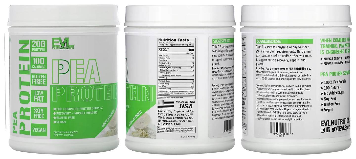 EVLution Nutrition, Pea Protein packaging