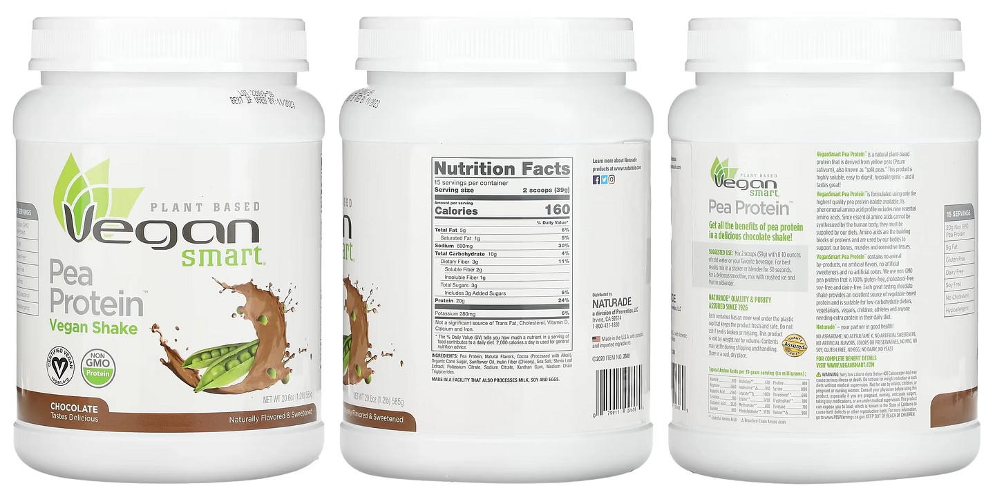 VeganSmart, Pea Protein Vegan Shake, Chocolate packaging