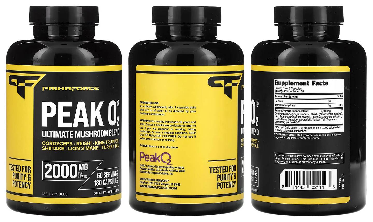 Primaforce, Peak O2, Ultimate Mushroom Blend packaging