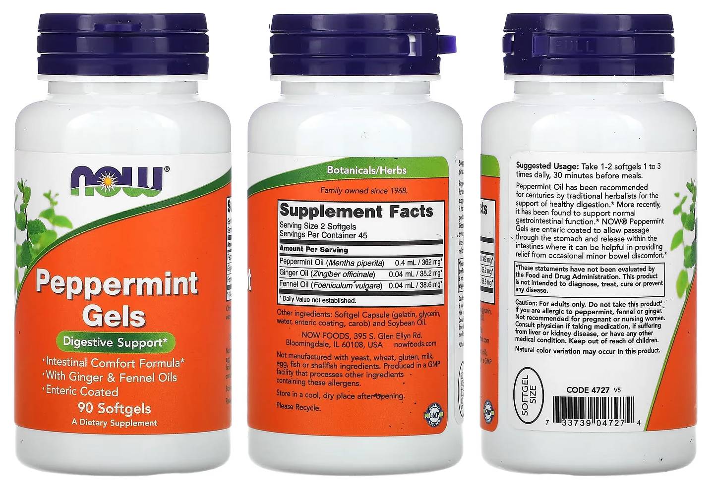 NOW Foods, Peppermint Gels packaging