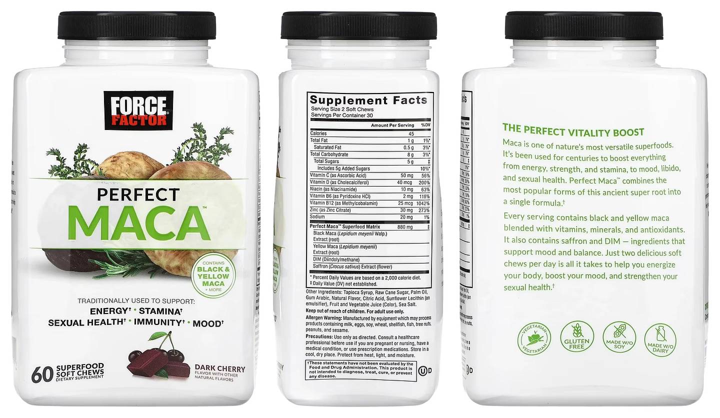 Force Factor, Perfect Maca packaging