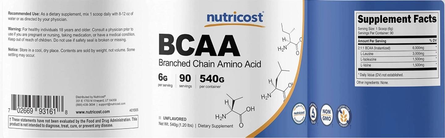 Nutricost, Performance BCAA label