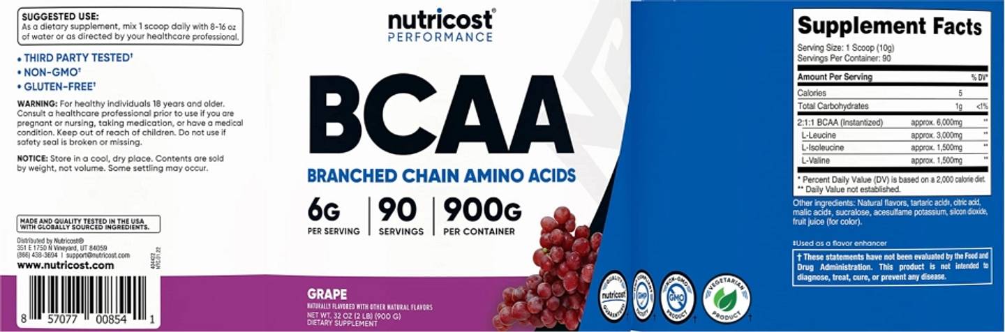 Nutricost, Performance BCAA, Grape label