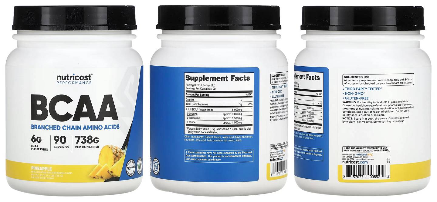 Nutricost, Performance BCAA Pineapple packaging