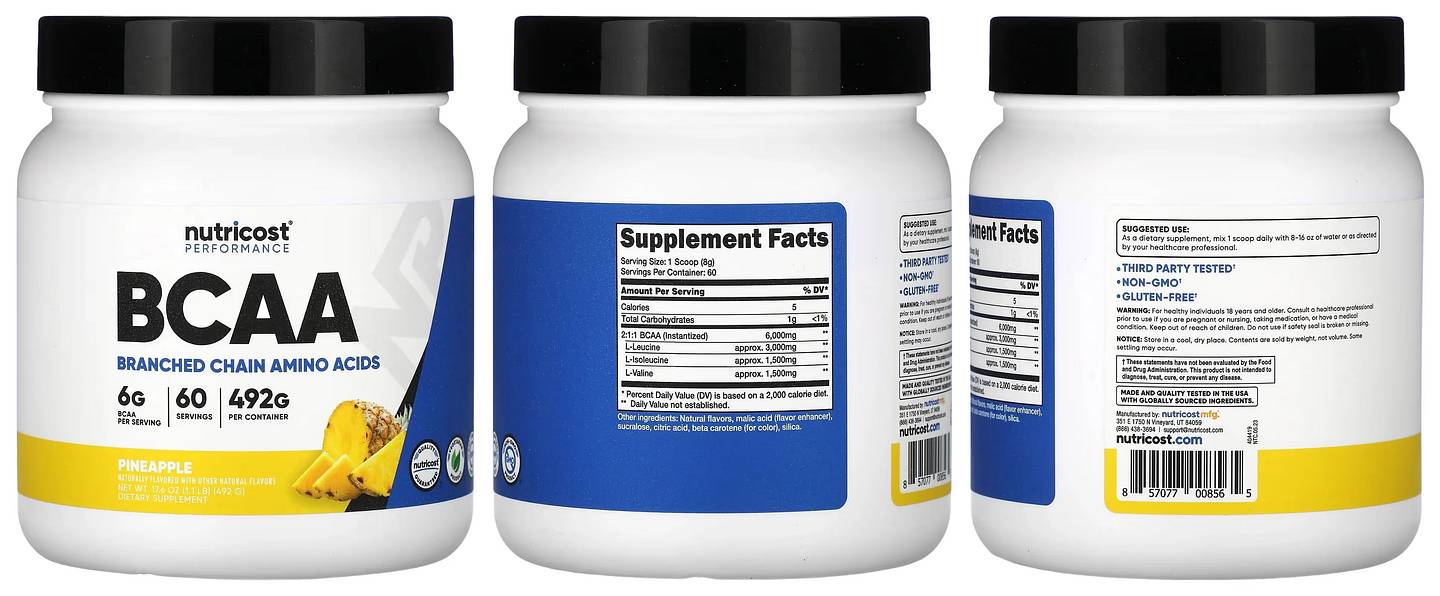 Nutricost, Performance BCAA, Pineapple packaging