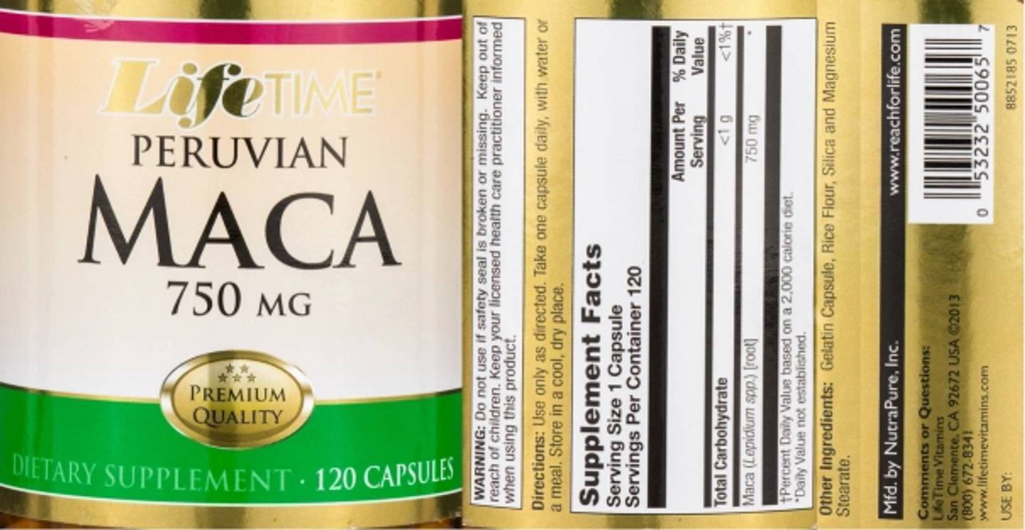 LifeTime Vitamins, Peruvian Maca label