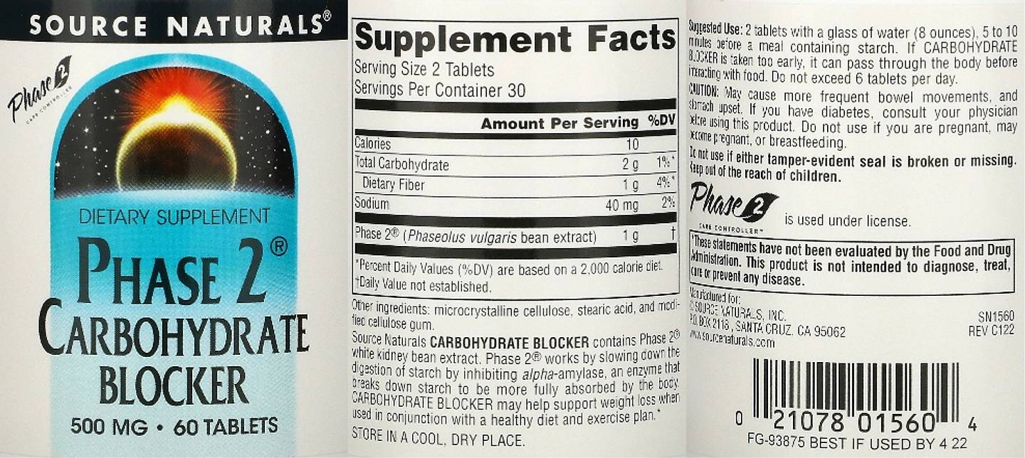 Source Naturals, Phase 2 Carbohydrate Blocker label