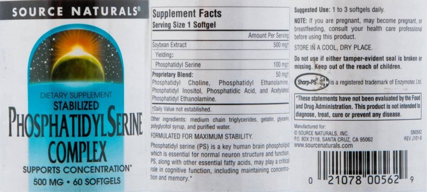 Source Naturals, Phosphatidyl Serine Complex label