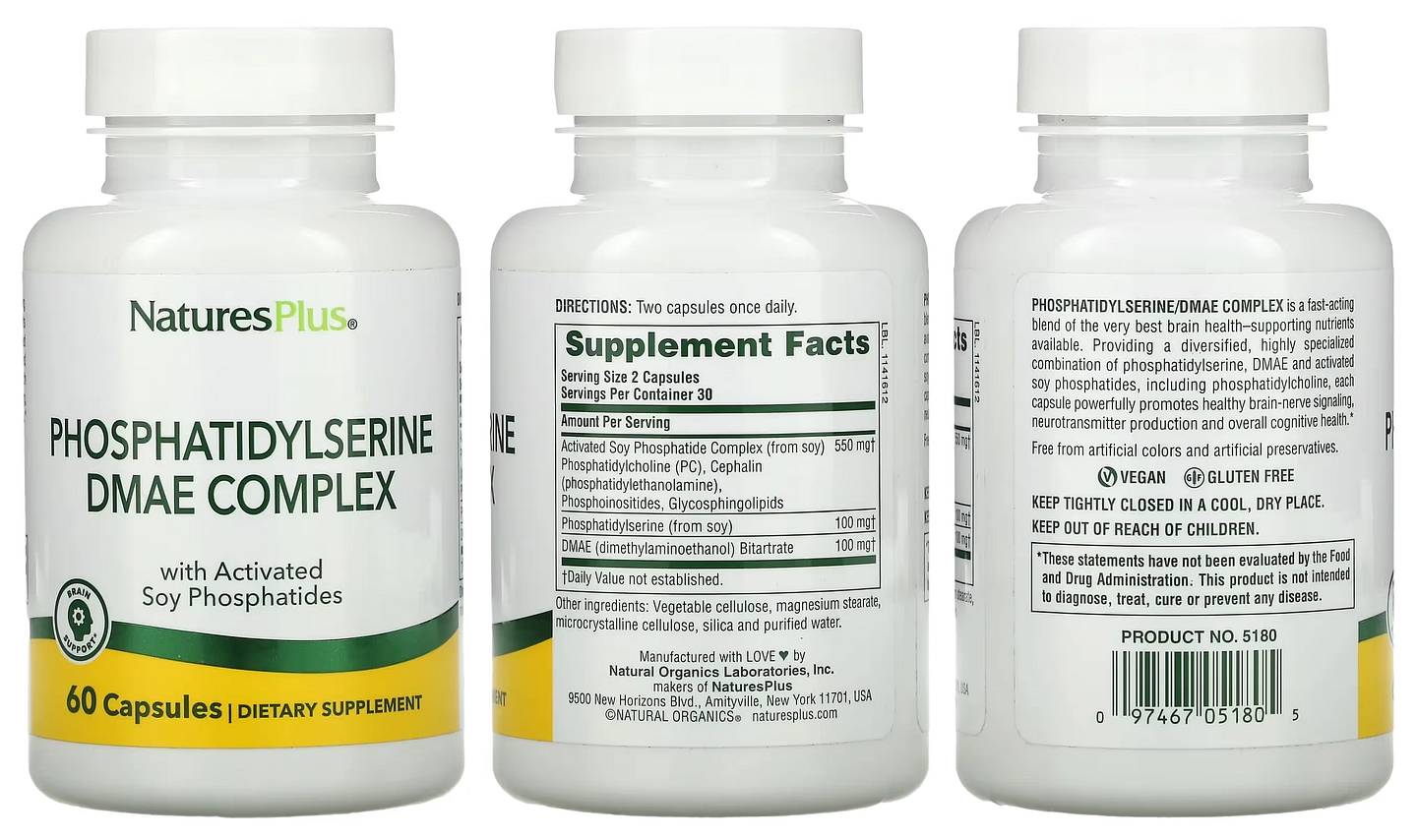 NaturesPlus, Phosphatidylserine DMAE Complex packaging