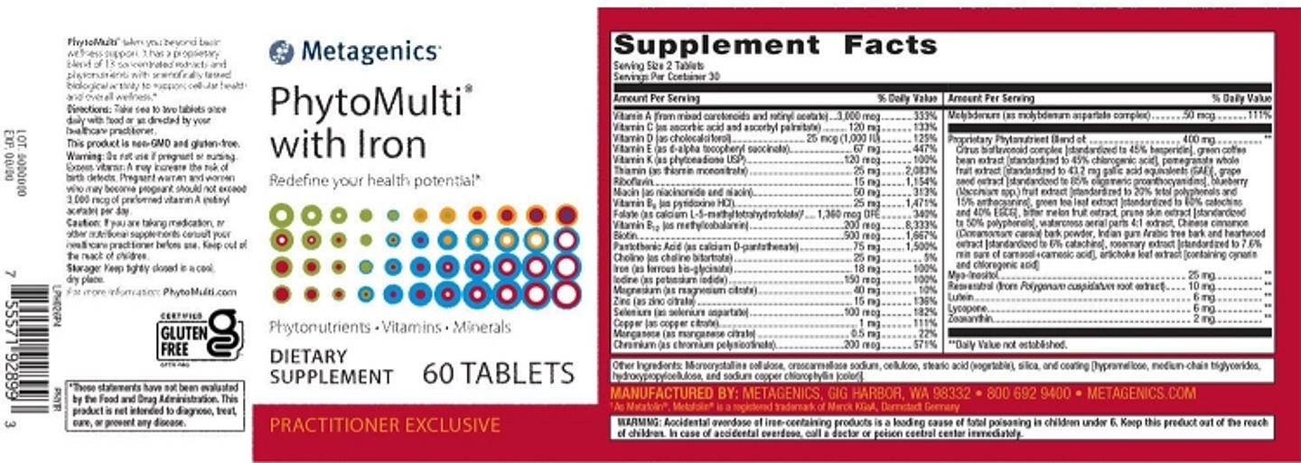 Metagenics, PhytoMulti with Iron label