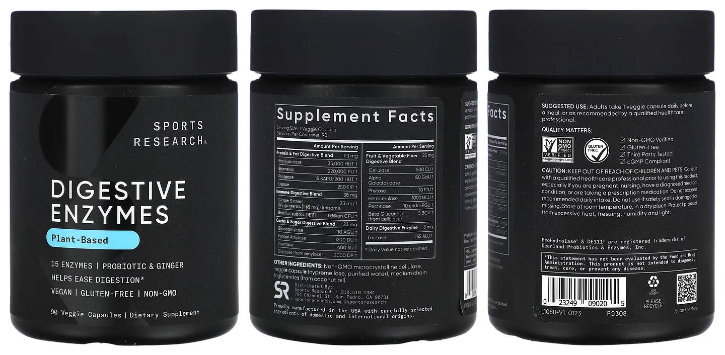 Sports Research, Plant-Based Digestive Enzymes packaging