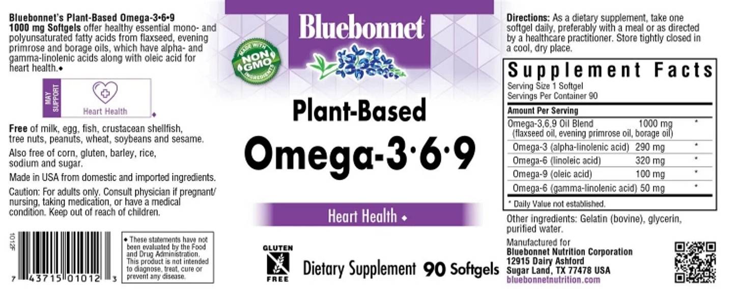 Bluebonnet Nutrition, Plant-Based Omega-3-6-9 label