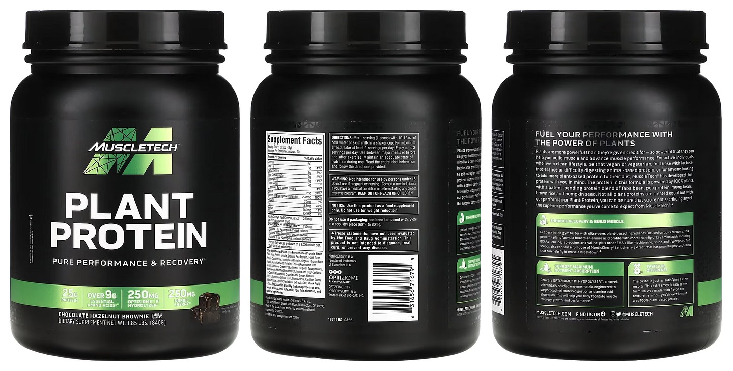 MuscleTech, Plant Protein, Chocolate Hazelnut Brownie packaging