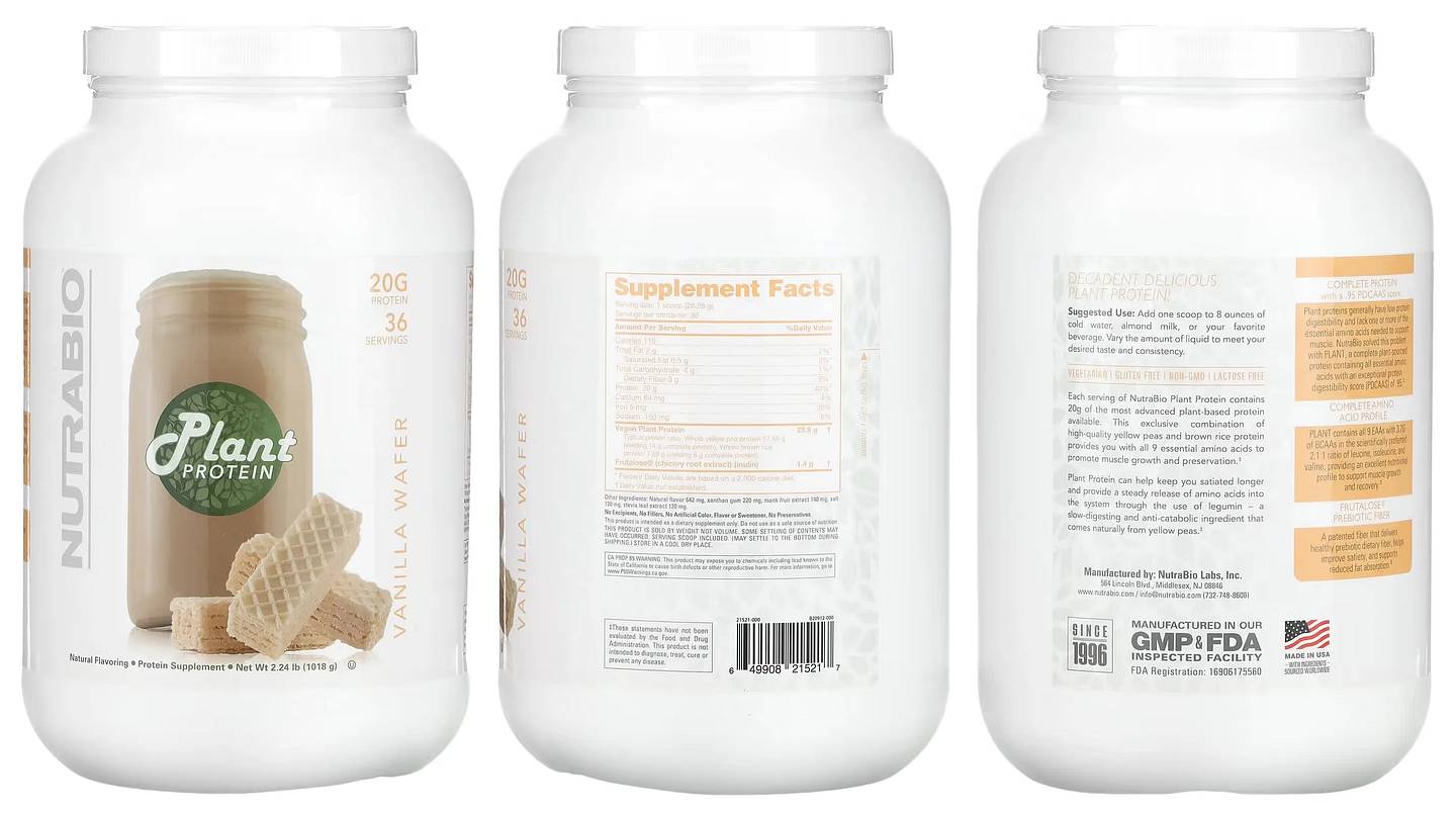 NutraBio, Plant Protein, Vanilla Wafer packaging