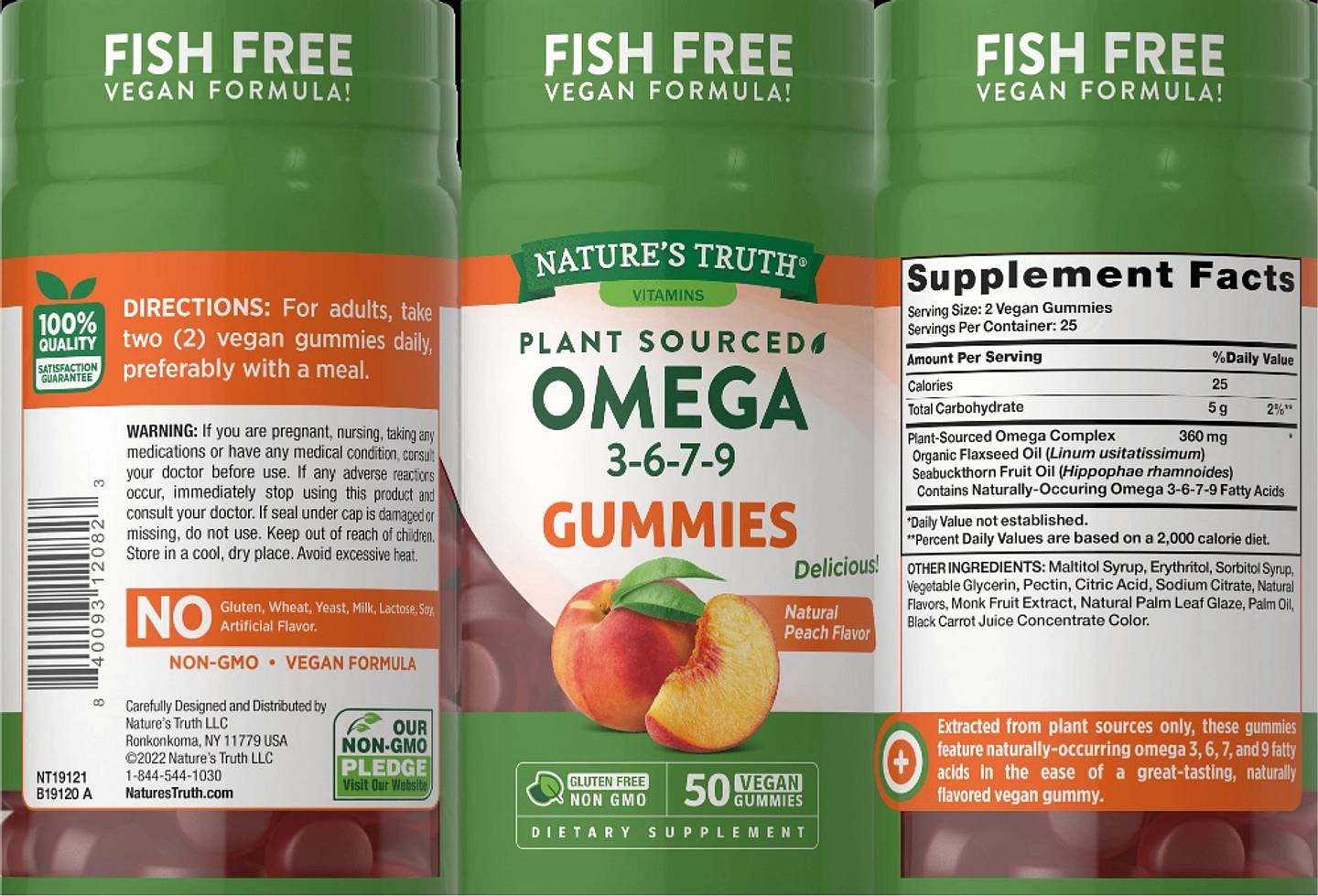 Nature's Truth, Plant Sourced Omega 3-6-7-9 Gummies label