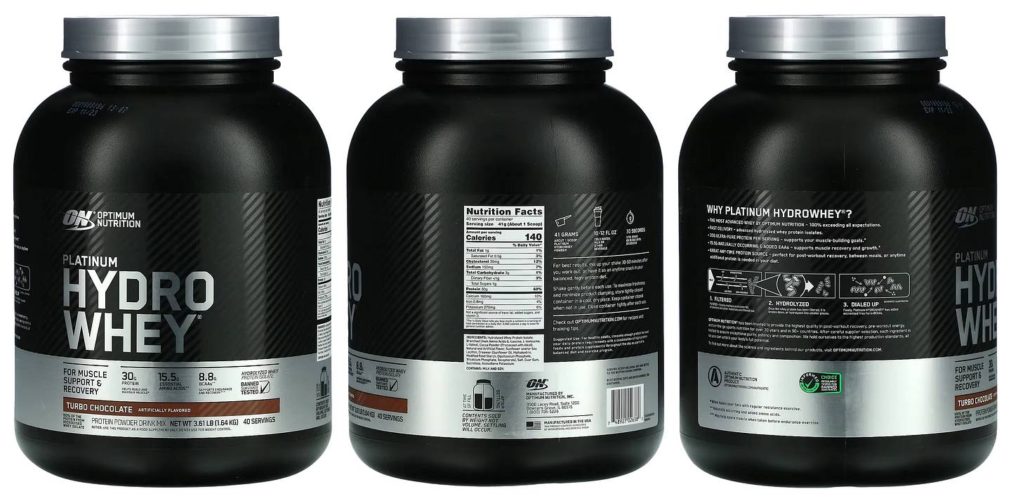 Optimum Nutrition, Platinum Hydro Whey, Turbo Chocolate packaging