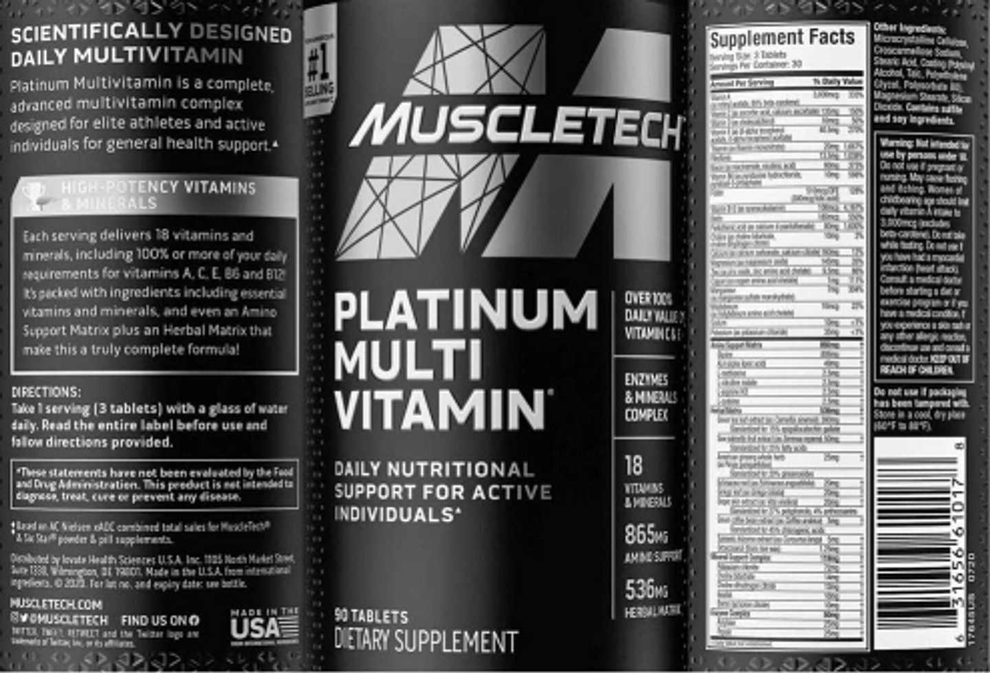 MuscleTech, Platinum Multivitamin label