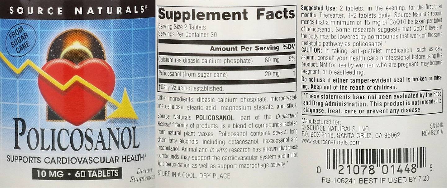 Source Naturals, Policosanol label