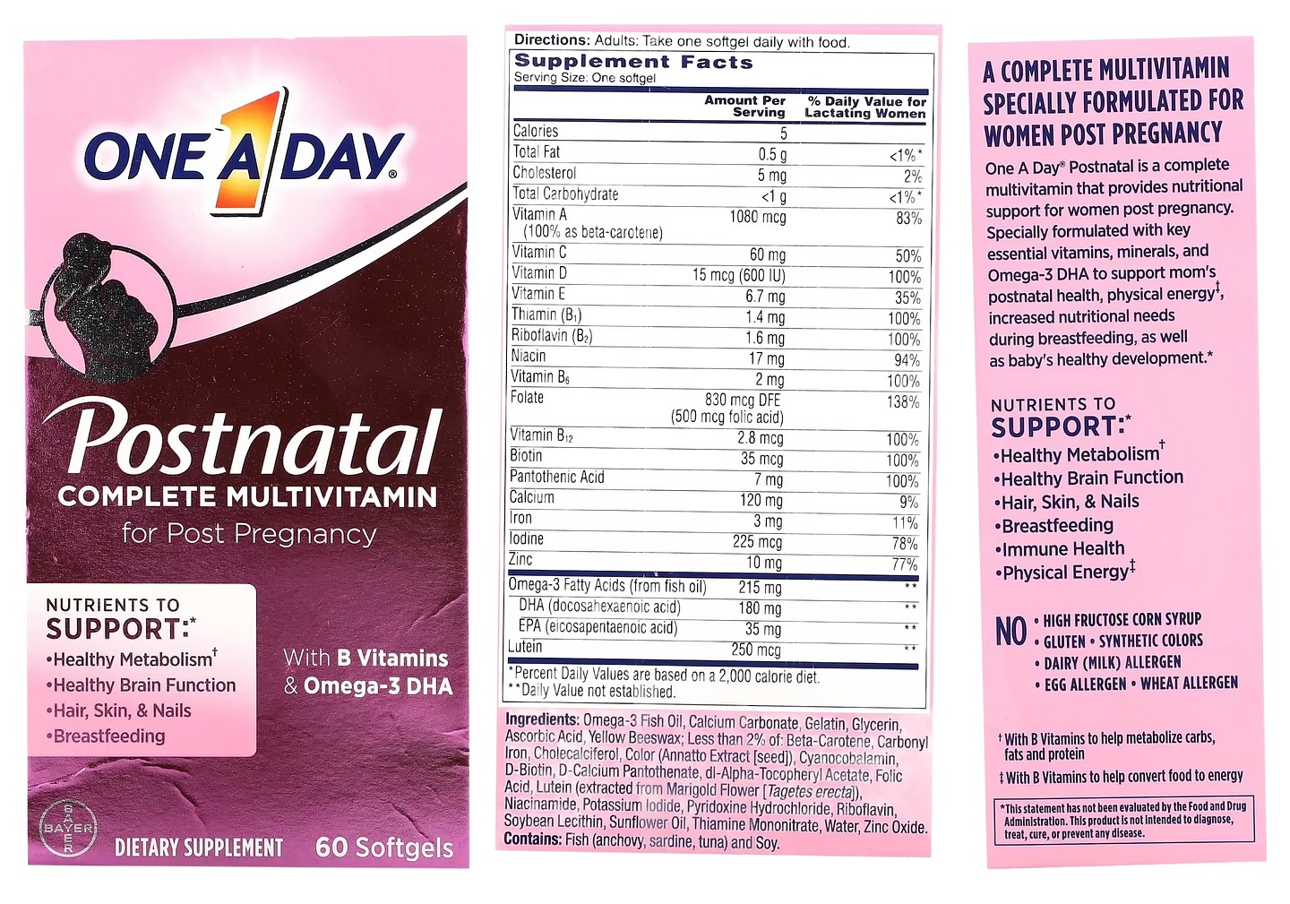 One-A-Day, Postnatal Complete Multivitamin packaging