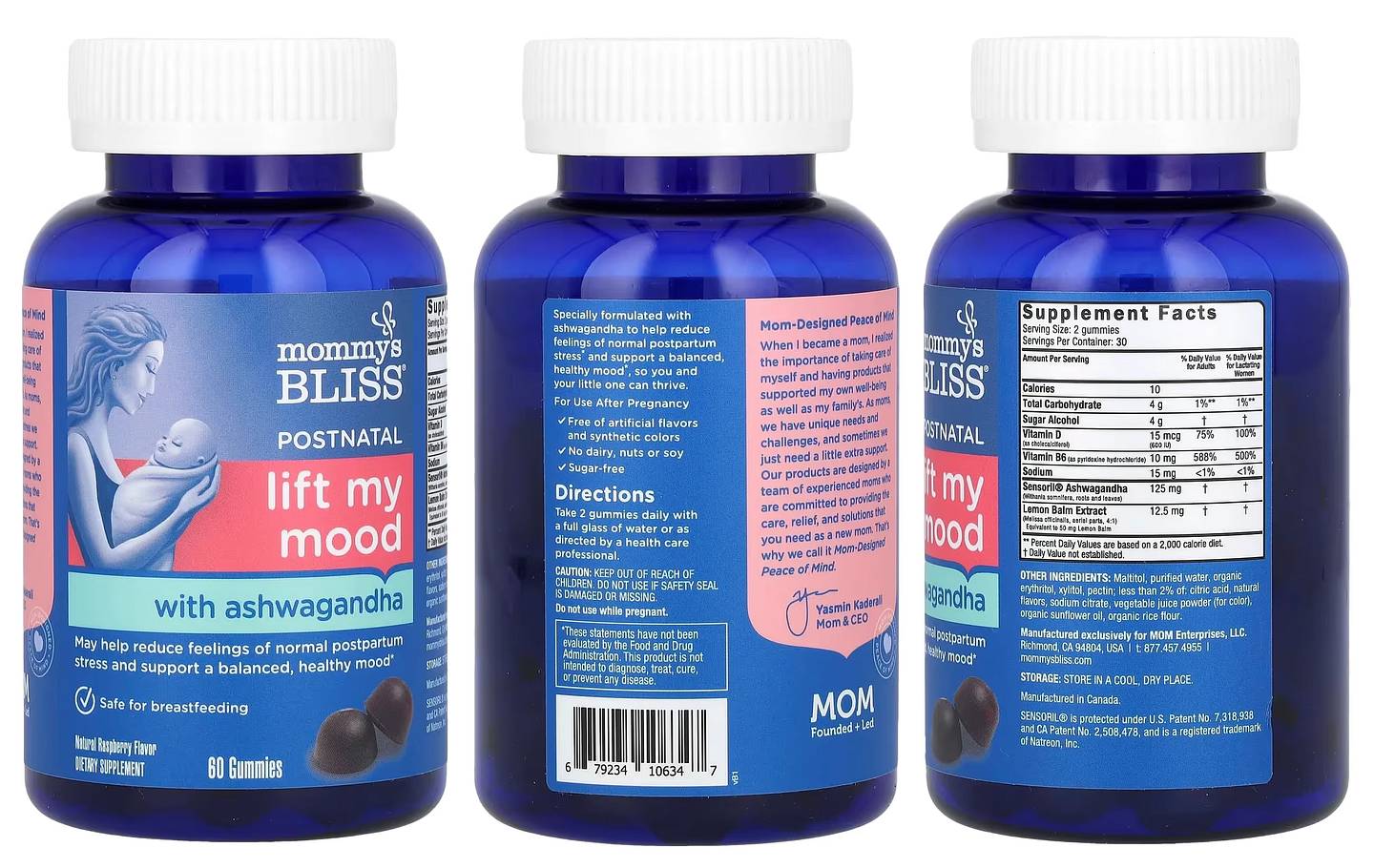 Mommy's Bliss, Postnatal, Lift My Mood Gummies with Ashwagandha, Natural Raspberry packaging