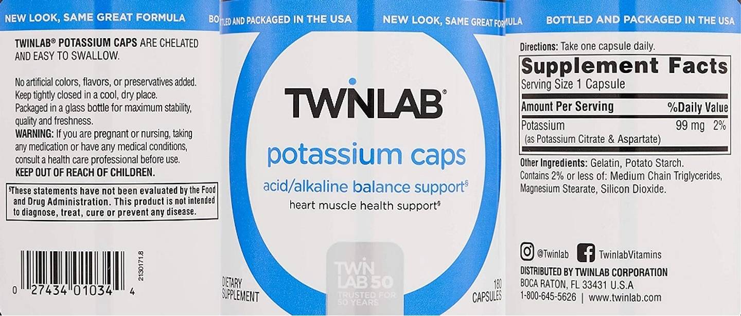 Twinlab, Potassium Caps label