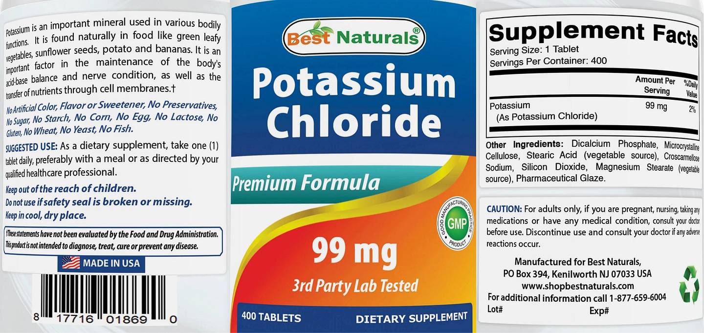 Best Naturals, Potassium Chloride label