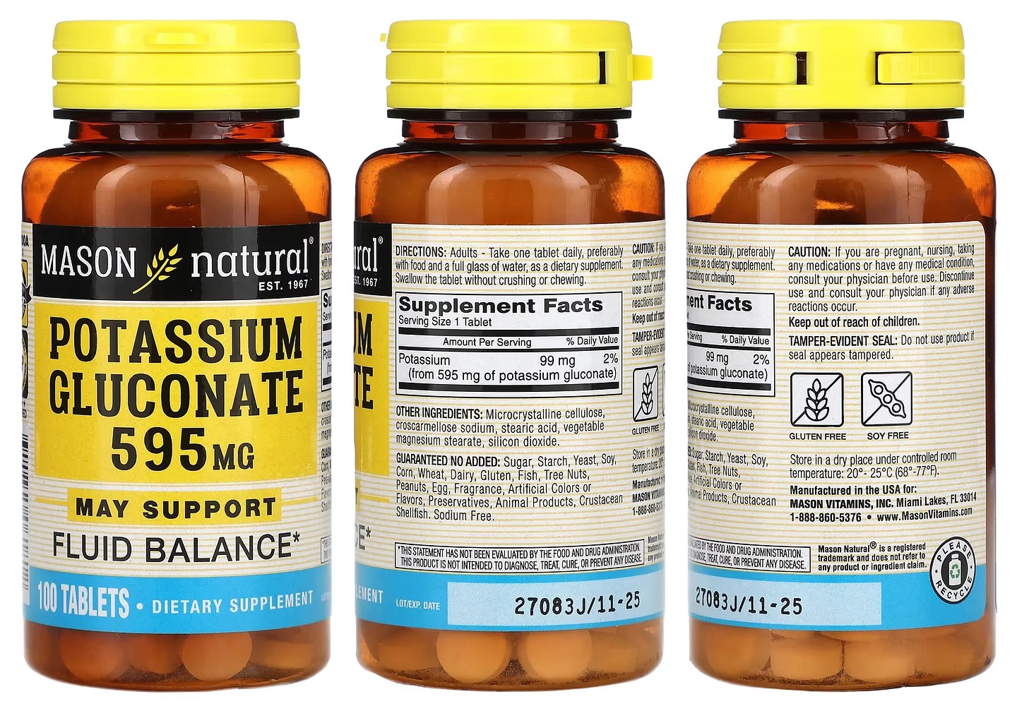 Mason Natural, Potassium Gluconate packaging