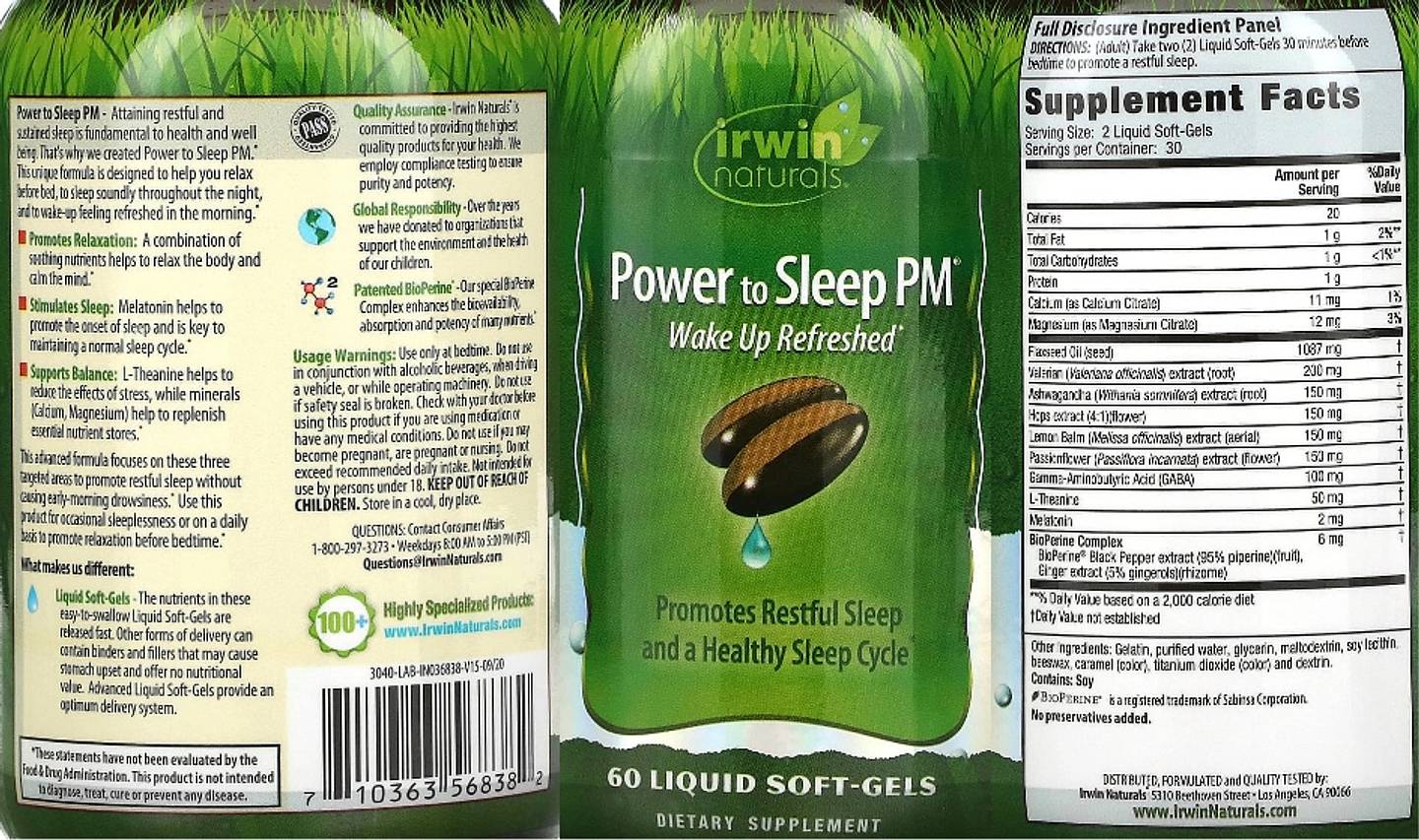 Irwin Naturals, Power to Sleep PM label