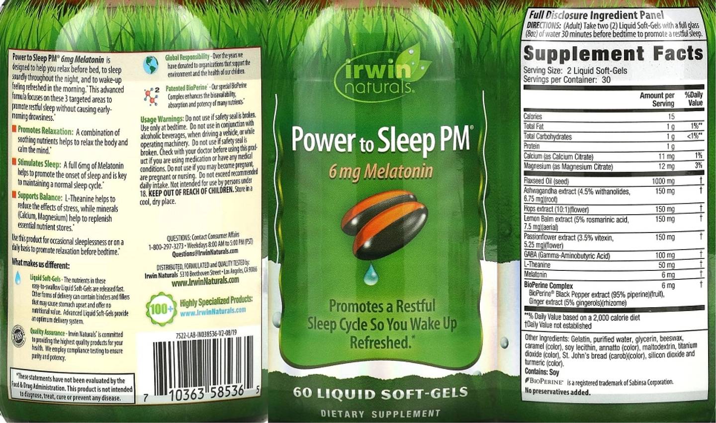 Irwin Naturals, Power to Sleep PM label