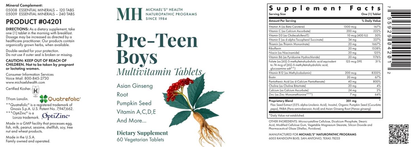 Michael's Naturopathic, Pre-Teen Boys Multivitamin label