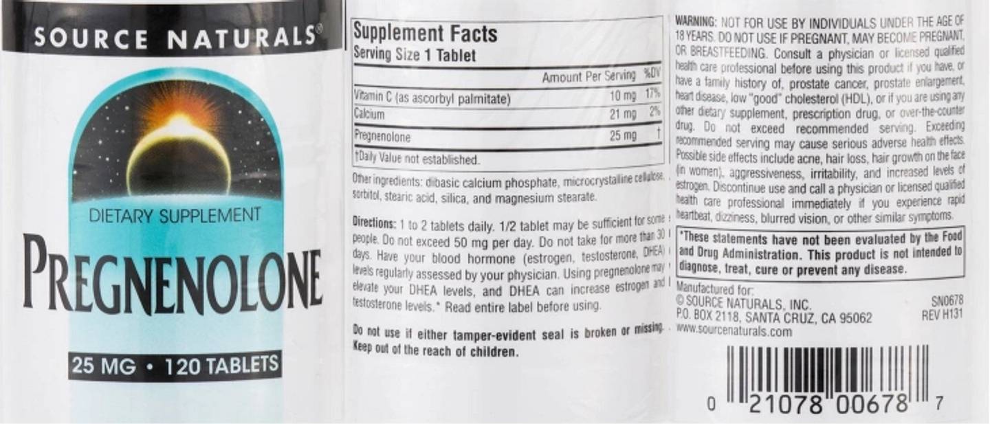 Source Naturals, Pregnenolone label