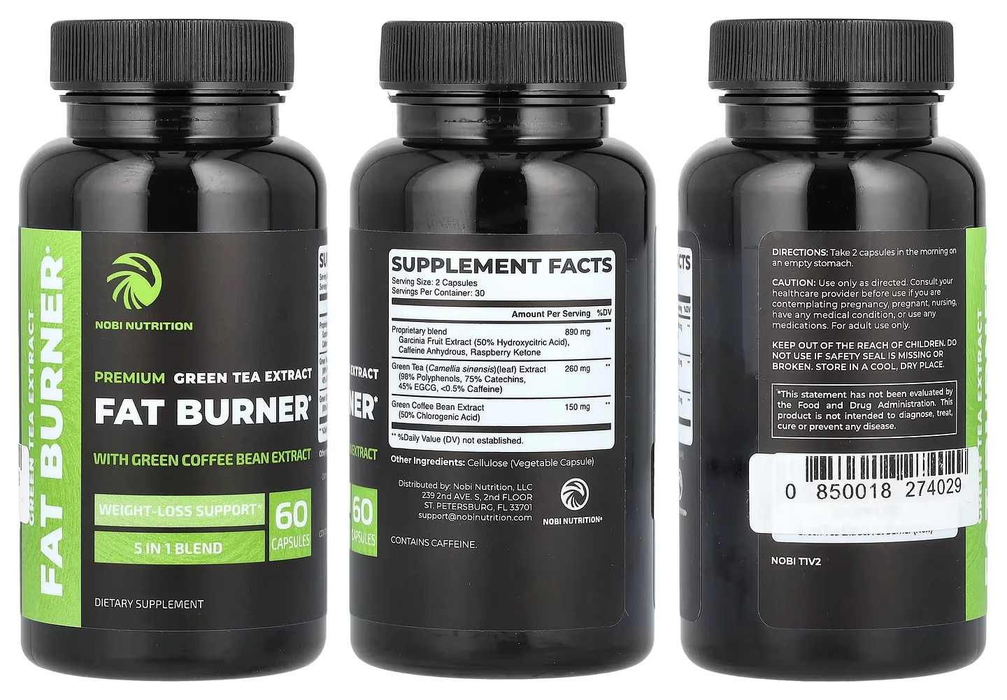 Nobi Nutrition, Premium Green Tea Extract Fat Burner packaging