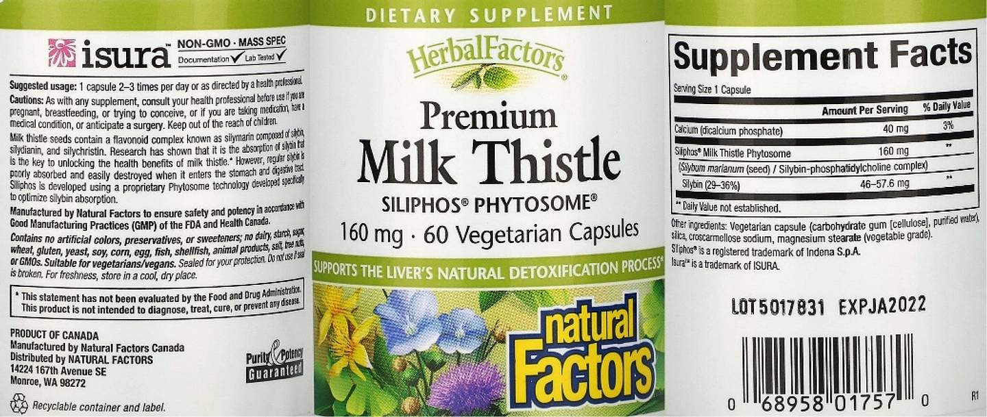 Natural Factors, Premium Milk Thistle label