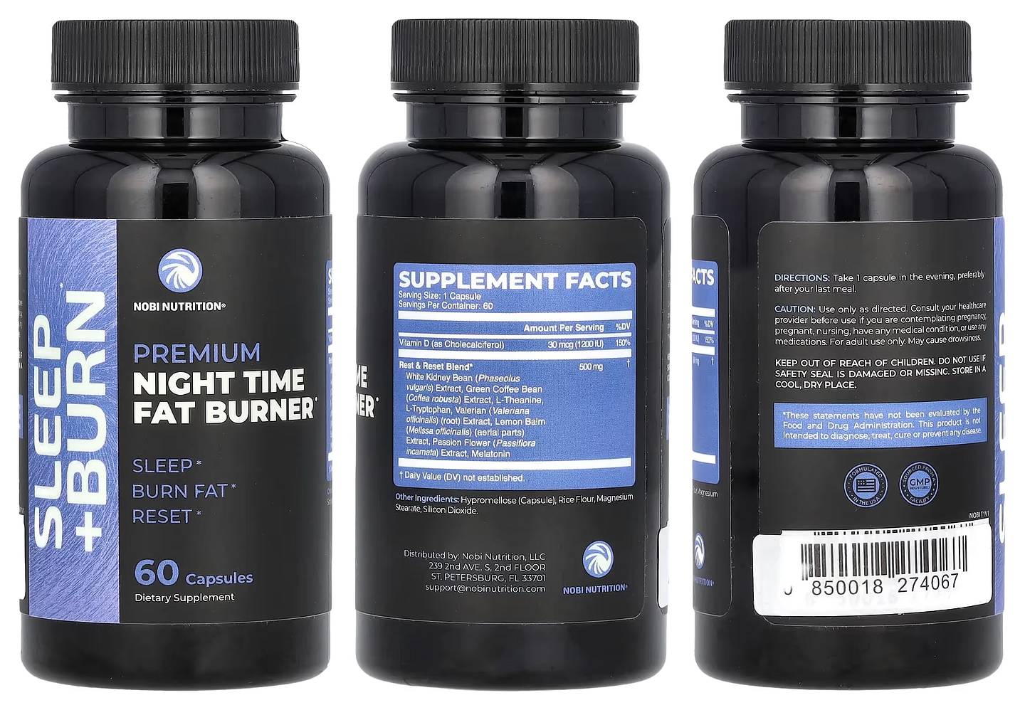 Nobi Nutrition, Premium Night Time Fat Burner packaging
