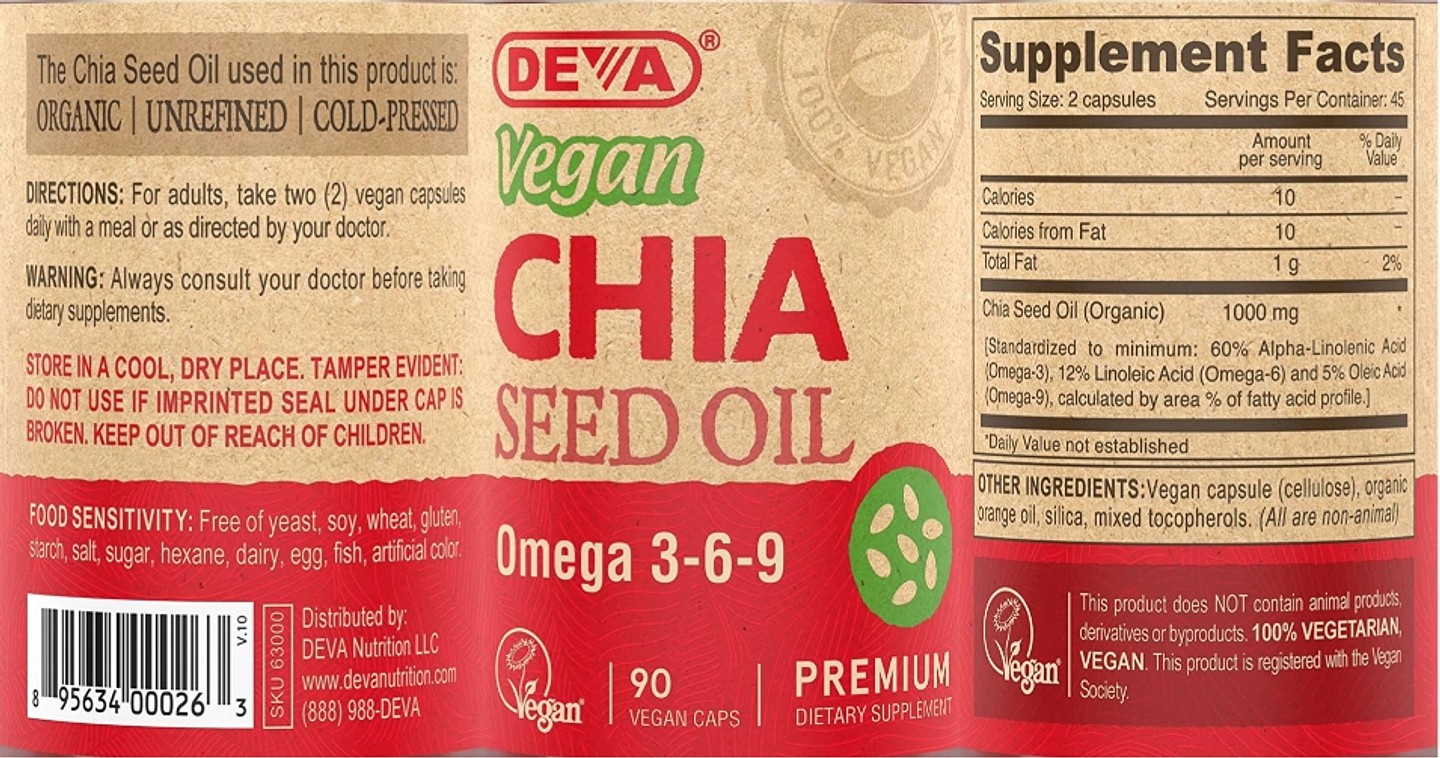 Deva, Premium Vegan Chia Seed Oil label