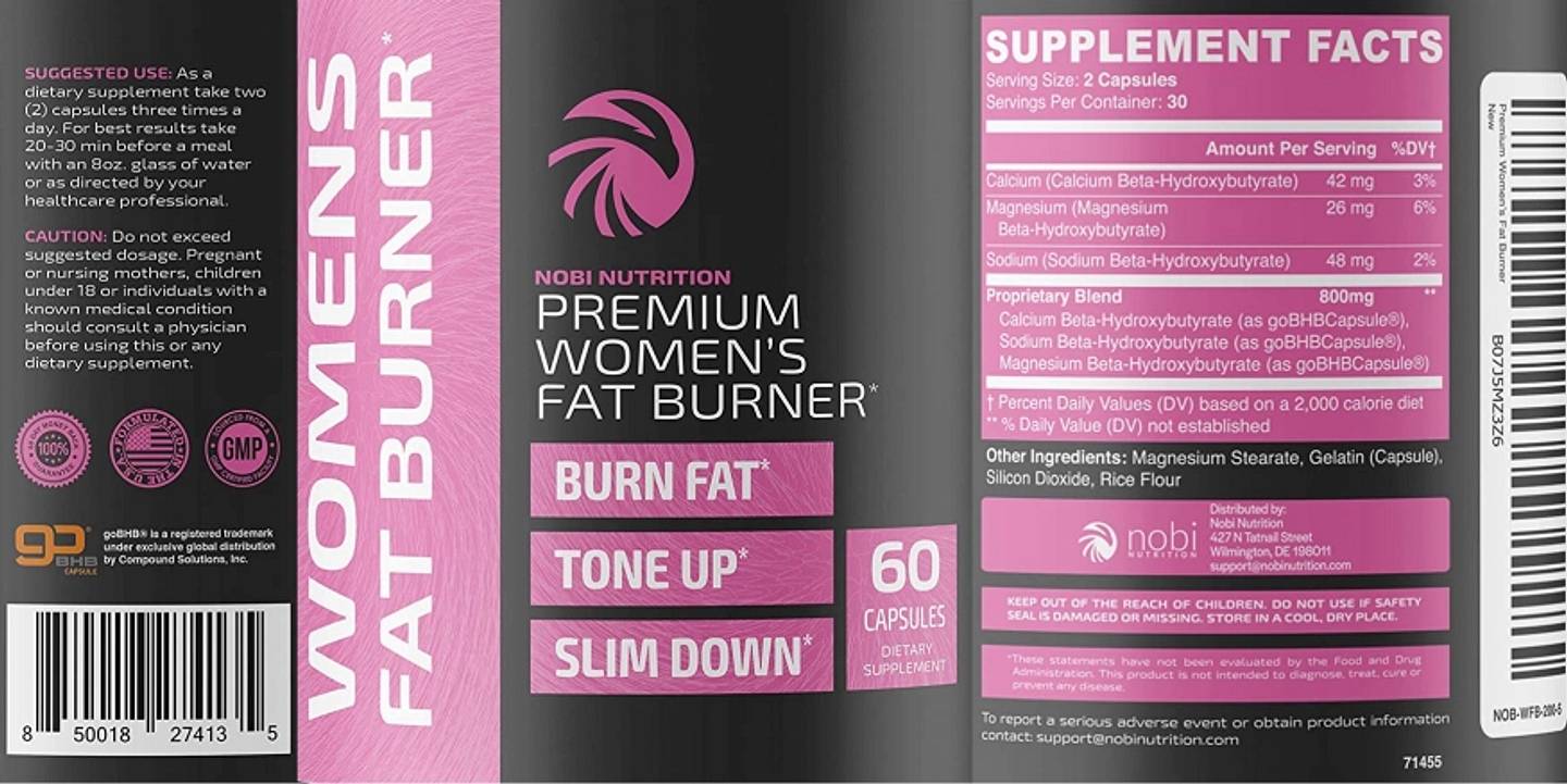 Nobi Nutrition, Premium Women's Fat Burner label