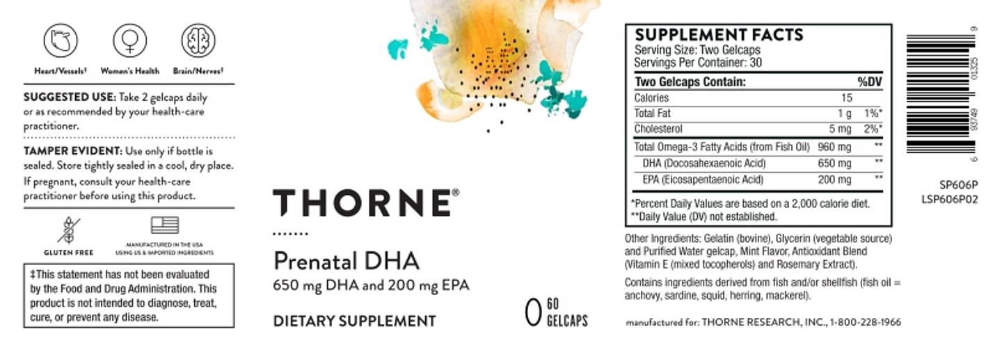 Thorne, Prenatal DHA label