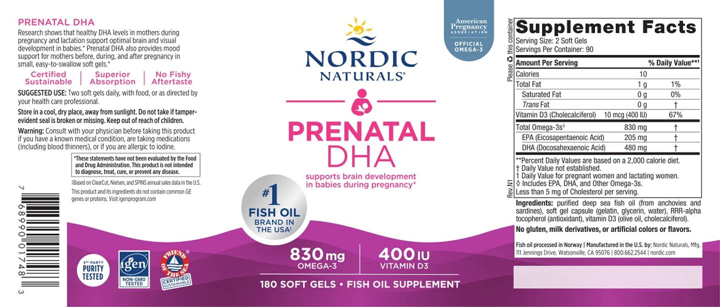 Nordic Naturals, Prenatal DHA label