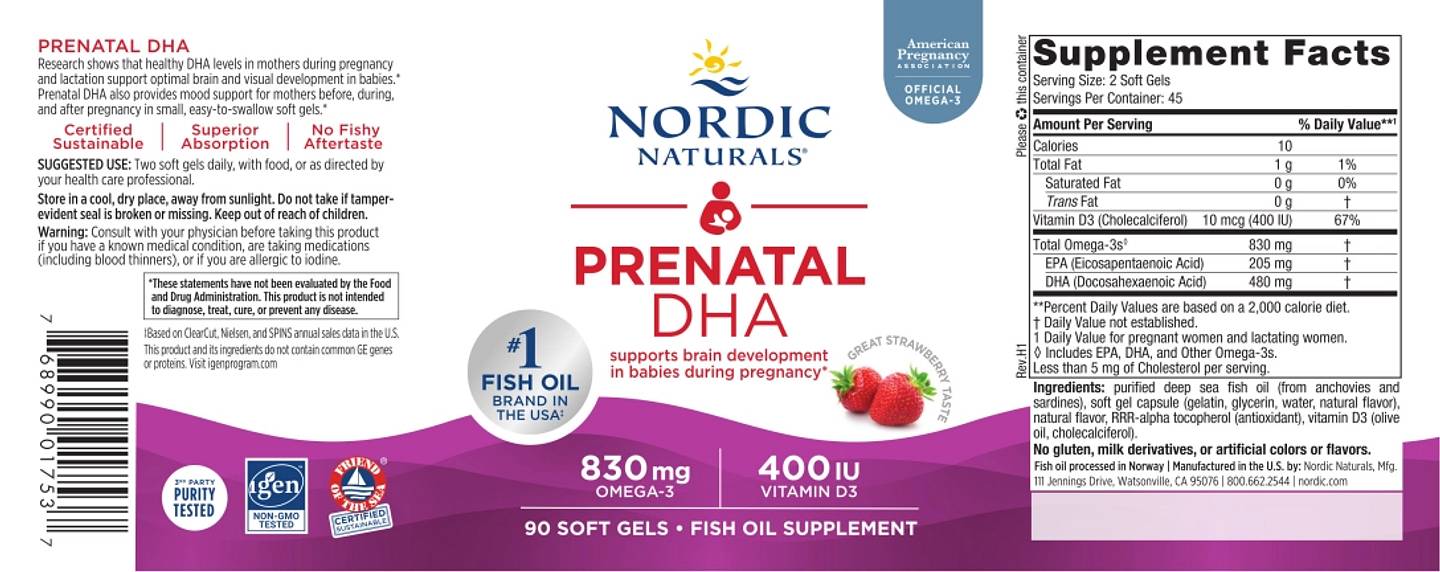 Nordic Naturals, Prenatal DHA label