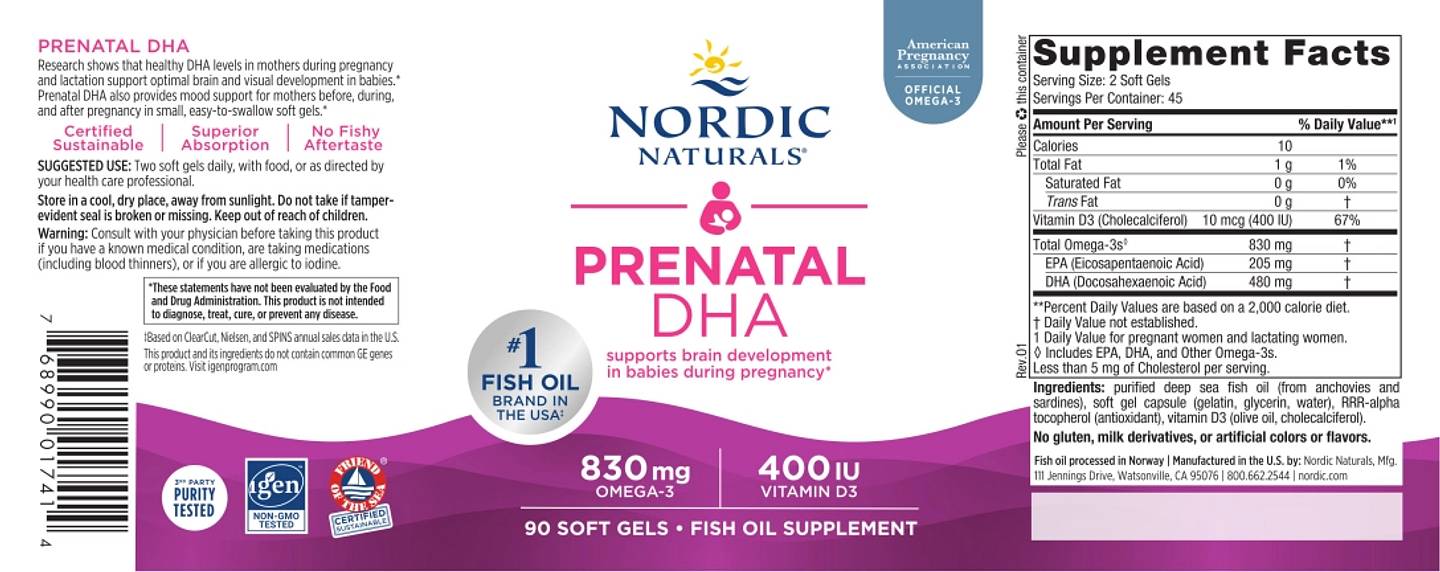 Nordic Naturals, Prenatal DHA label