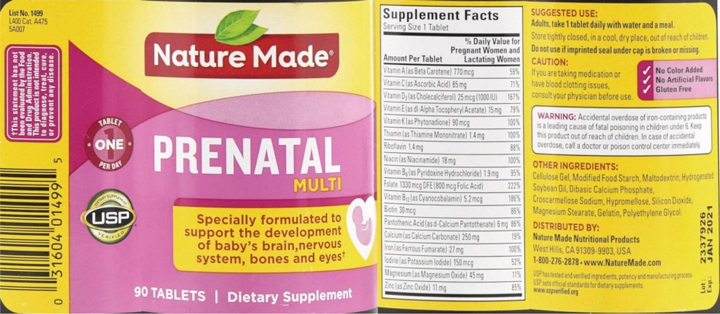 Nature Made, Prenatal Folic Acid label