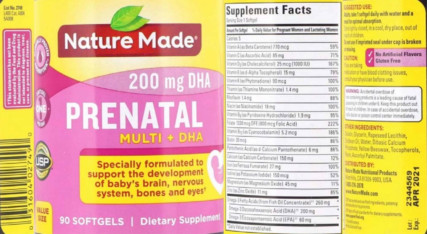 Nature Made, Prenatal Folic Acid + DHA label