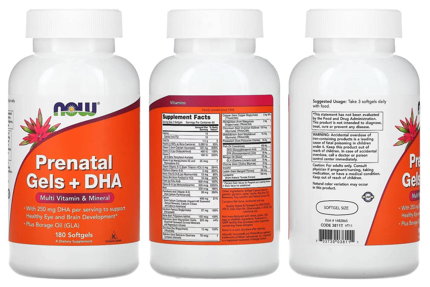 NOW Foods, Prenatal Gels + DHA packaging