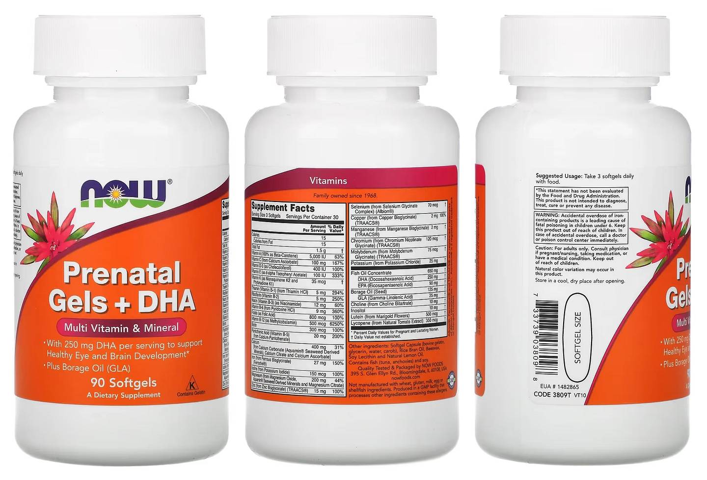 NOW Foods, Prenatal Gels + DHA packaging