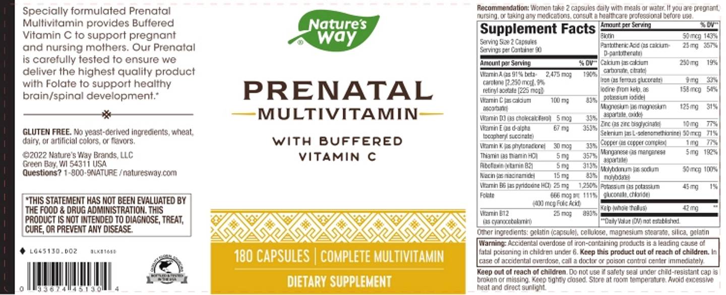 Nature's Way, Prenatal Multivitamin with Buffered Vitamin C label