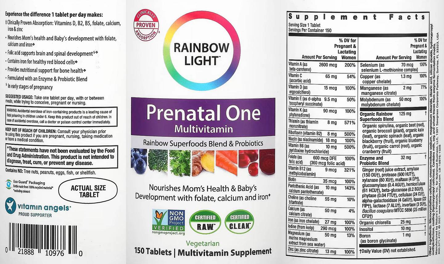 Rainbow Light, Prenatal One Multivitamin label