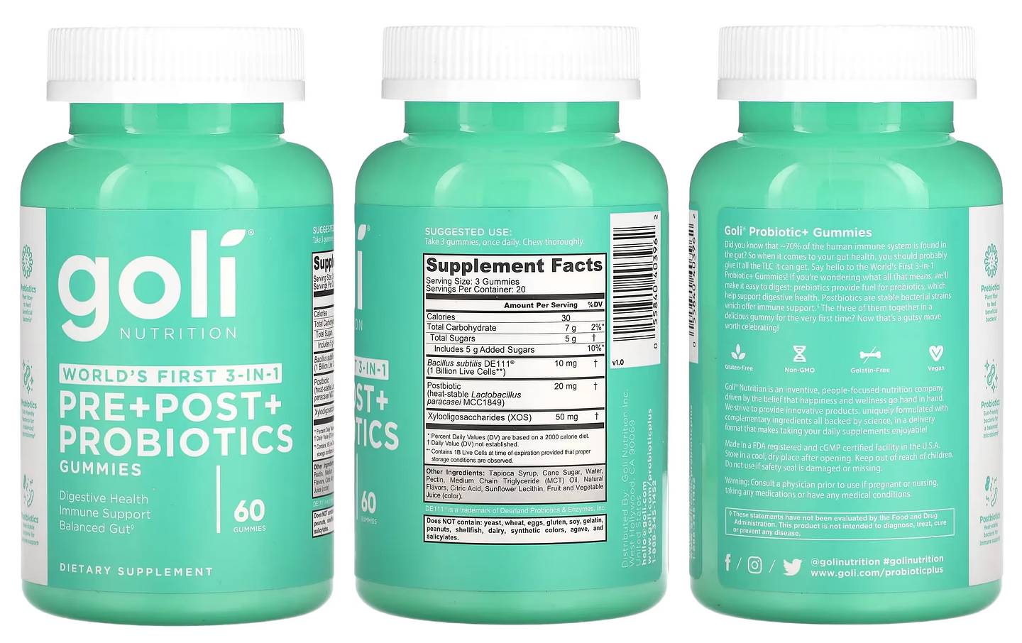 Goli Nutrition, Pre+Post+Probiotics packaging