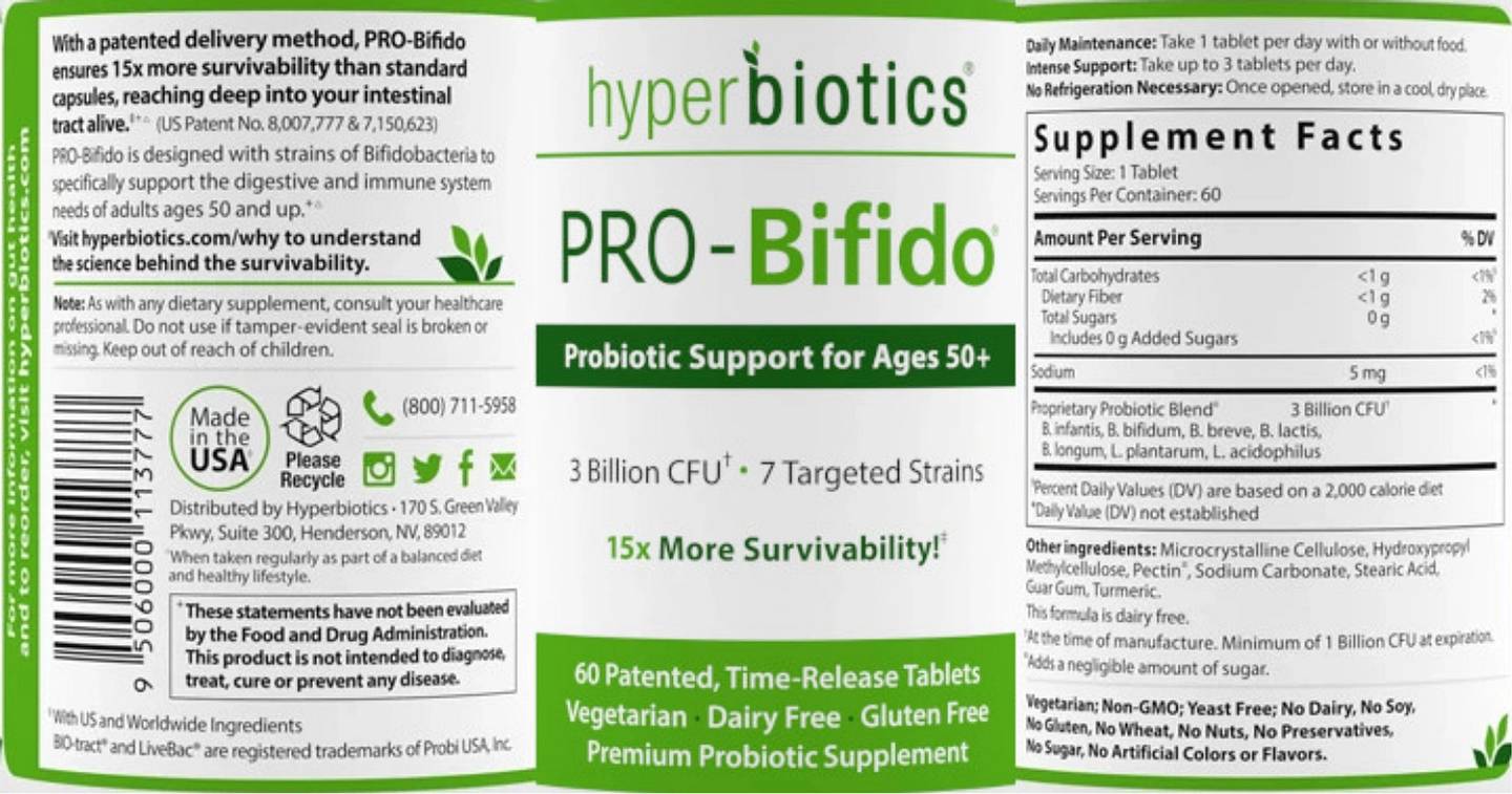 Hyperbiotics, PRO-Bifido label