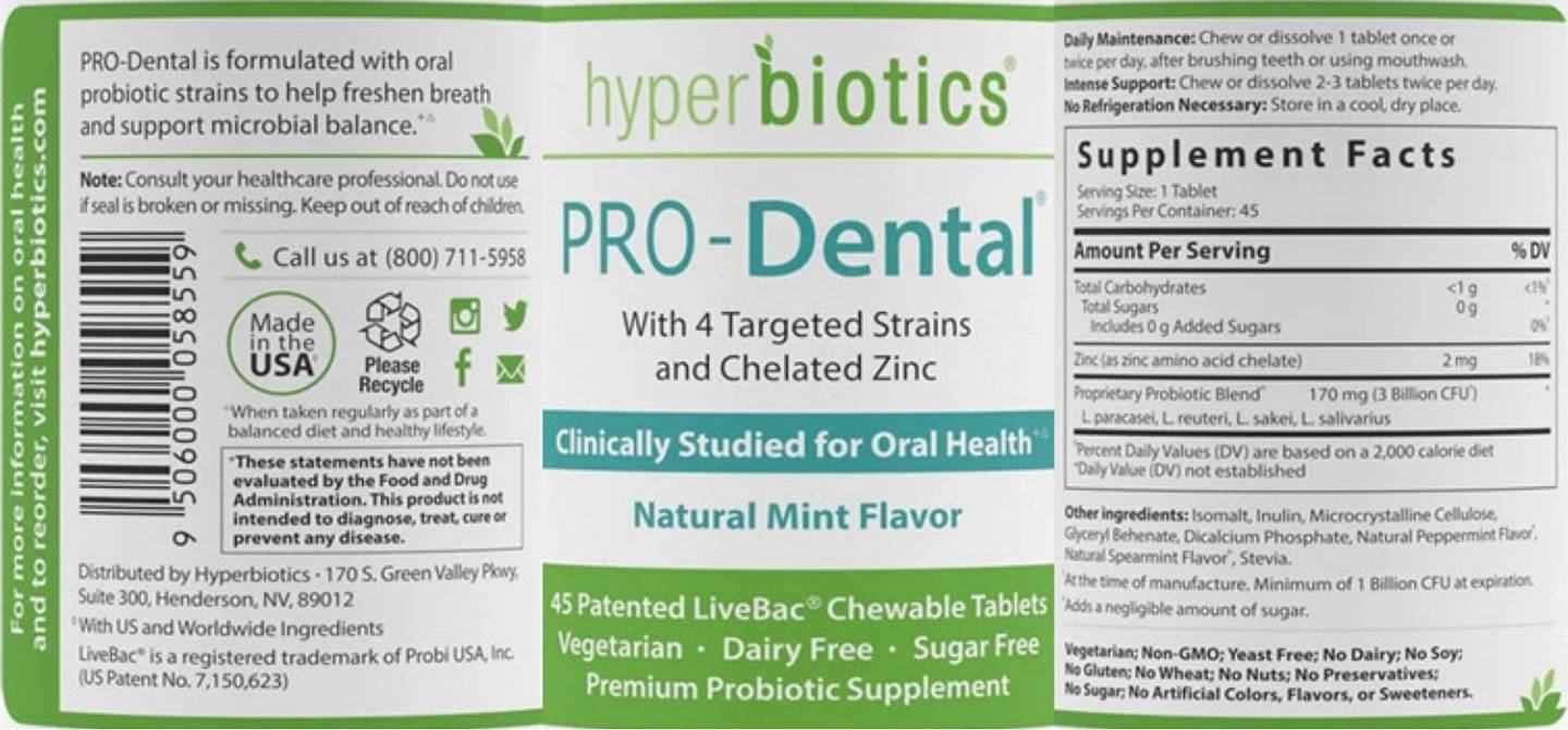 Hyperbiotics, PRO-Dental label