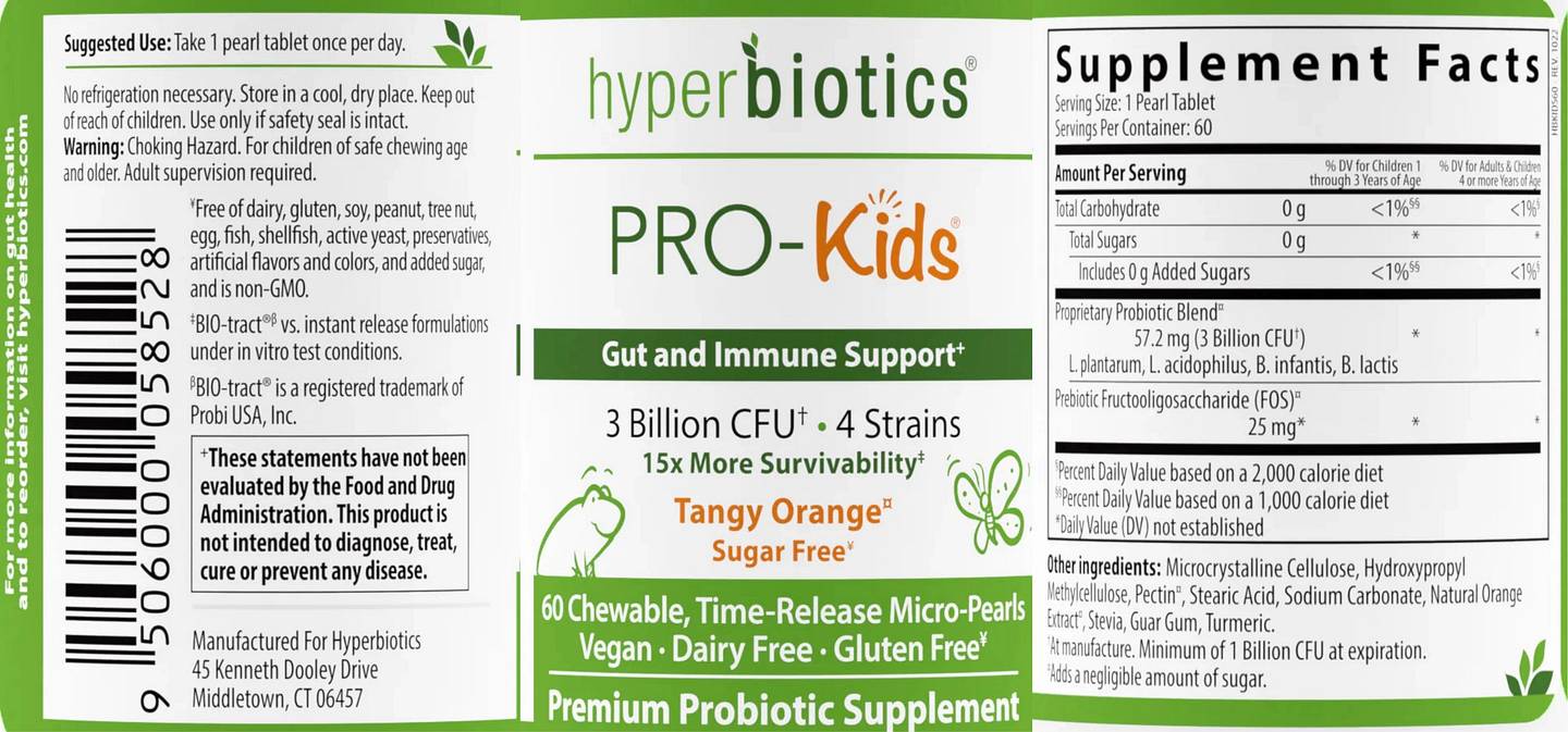 Hyperbiotics, PRO-Kids, Sugar Free, Tangy Orange label